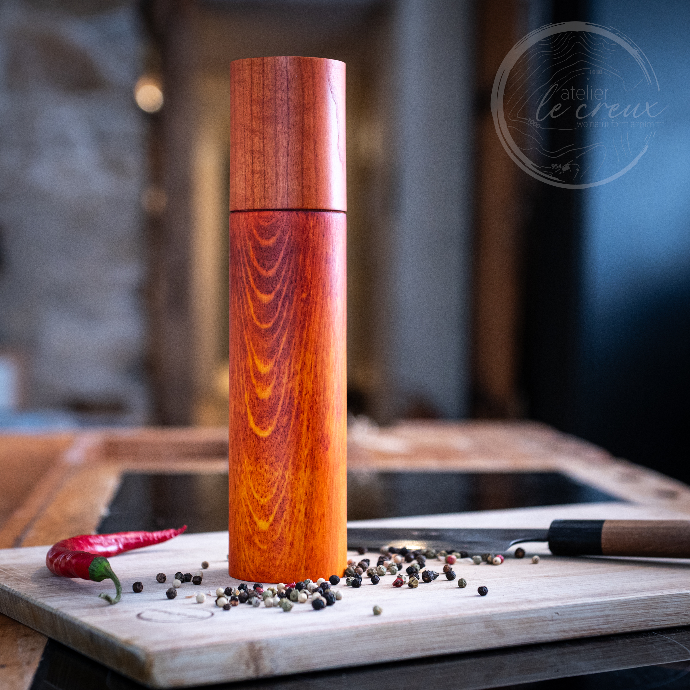 Gewürzmühle aus Ahorn und Kirsche